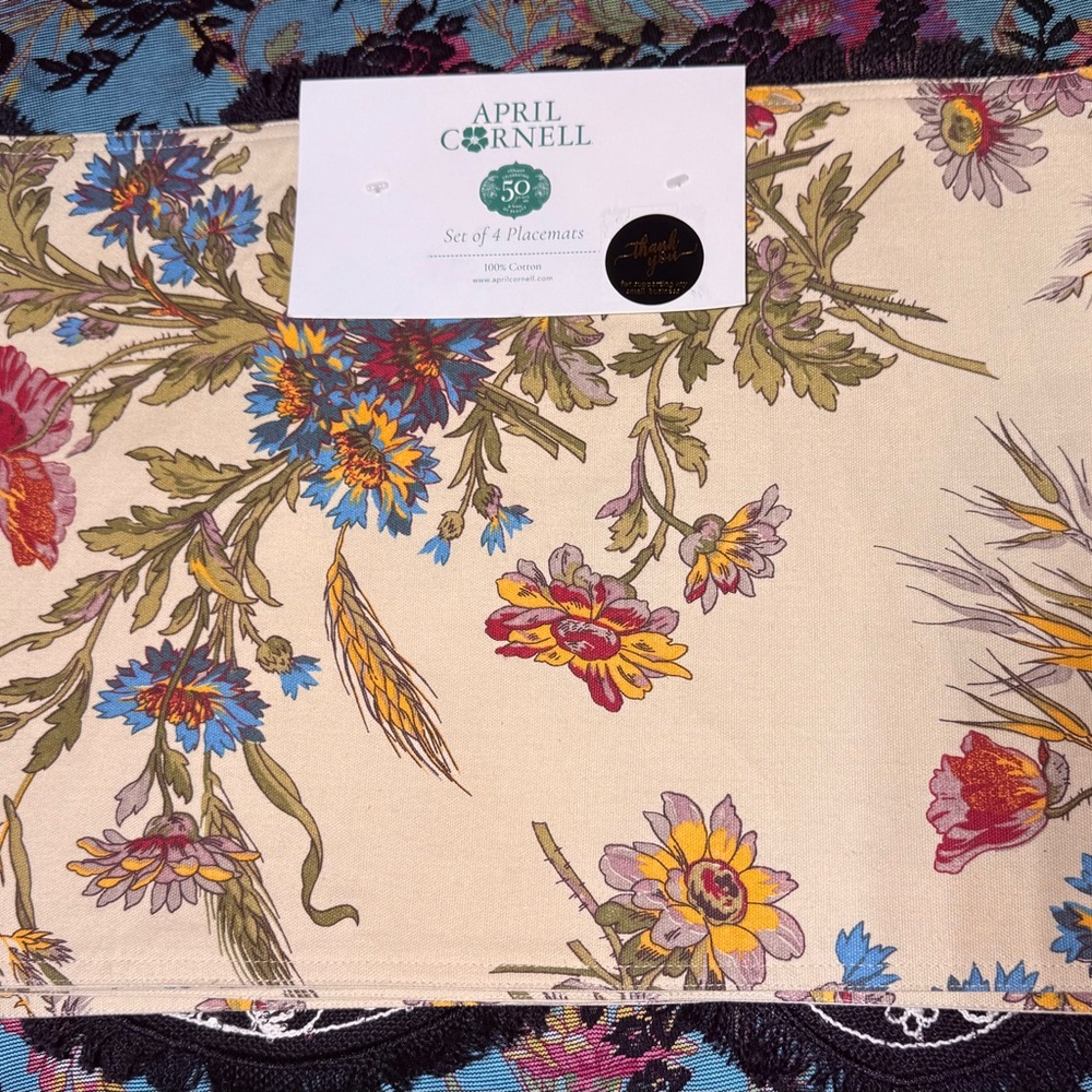 NWT April Cornell Fall Wildflowers 100% Cotton Dining Placemats 4 PC Set